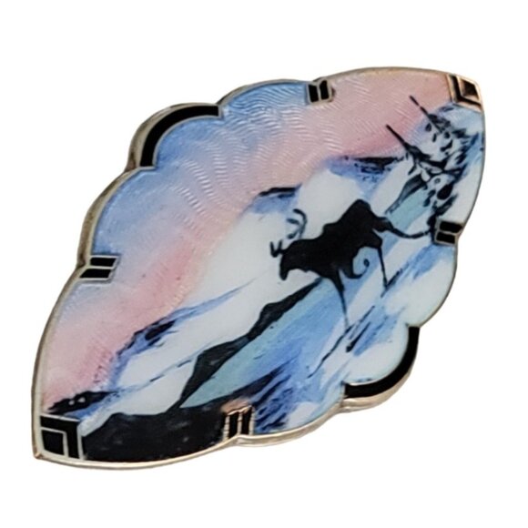Bernard Meldahl Sterling Silver Guilloche Enamel Moose Silhouette Brooch, K23 - Picture 2 of 8